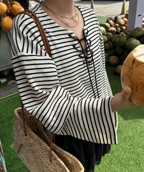 lace-up border top / 2color　hm1344