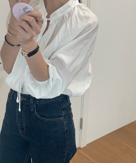 soft tie neck blouse / 2color　hm2854