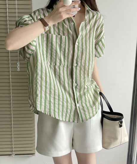 feminine stripe blouse / 2color　hm1478