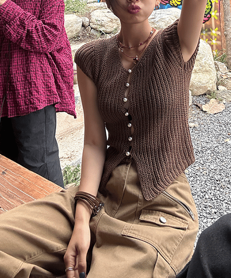 pearl button summer knit / 2color　hm1503