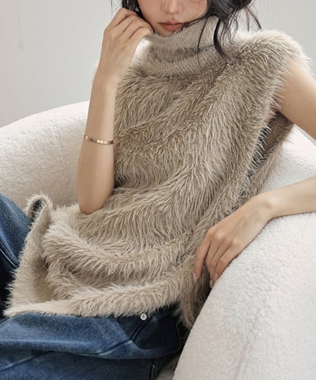 high neck eco fur vest / 2color　hm1822