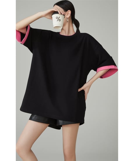 contrast sleeve tee　hm2938