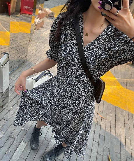 frilled floral dress / 2color　hm1315