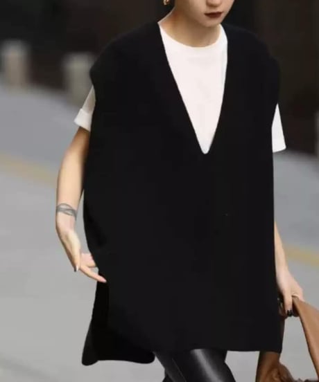 loose v neck vest / 2color　hm1834