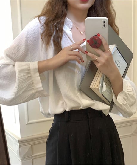 volume v-neck blouse / 2color　hm1681