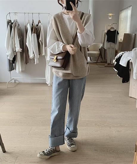 asymmetry knit vest / 4color　hm2590