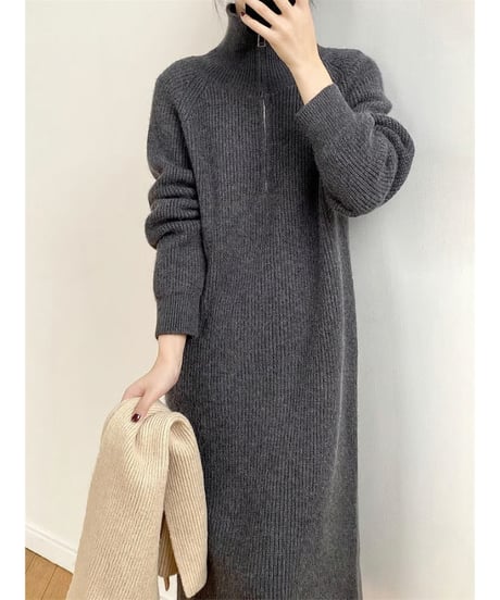 half-zip knit dress / 4color　hm2775