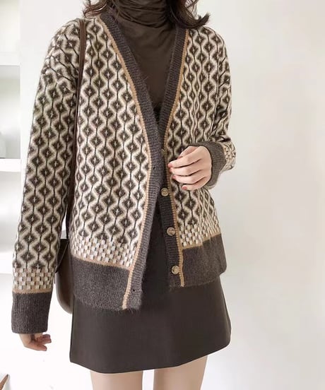 《即納》geometric cardigan / 3color　hm1717