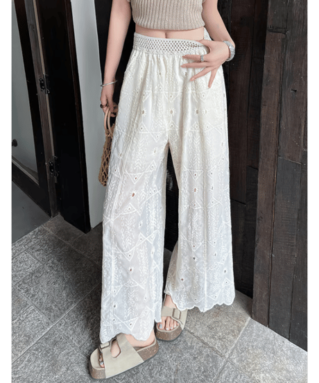 embroidered wide pants / 4color　hm2869