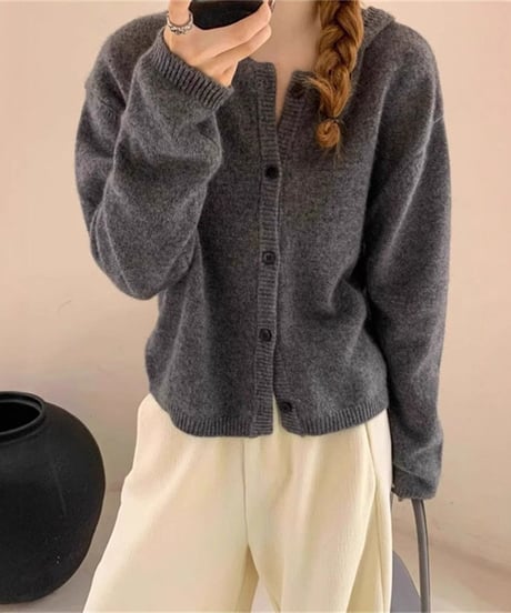 hooded knit cardigan / 5color　hm2680