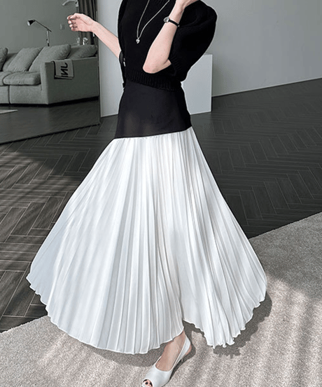 asymmetric pleated skirt / 2color　hm2834