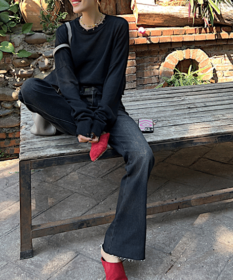 damaged short knit top / 2color　hm1275