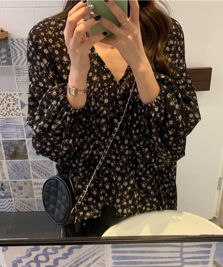 floral chiffon blouse / 2color　hm2911