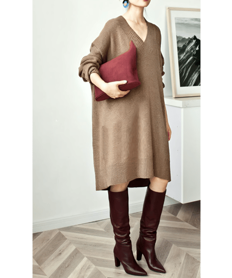 v-neck knit dress / 3color　hm1743