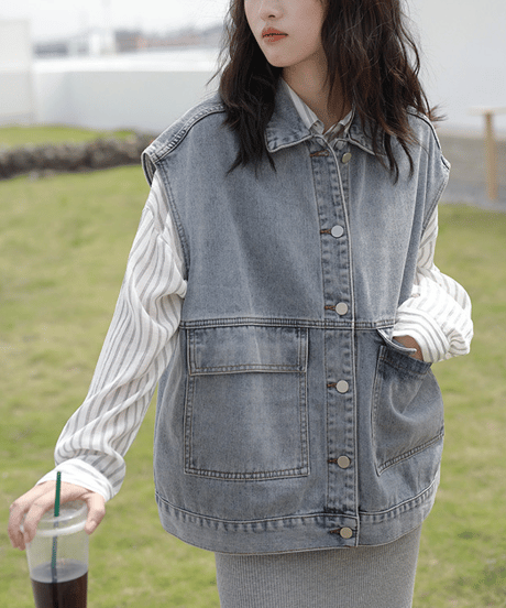 relaxed denim vest / 2color　hm2633