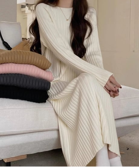 ribbed knit maxi dress / 2color　hm2674