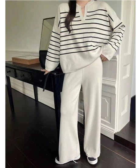 striped knit set-up / 4color　hm2516
