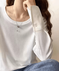 button sleeve slim fit top / 2color　hm1655