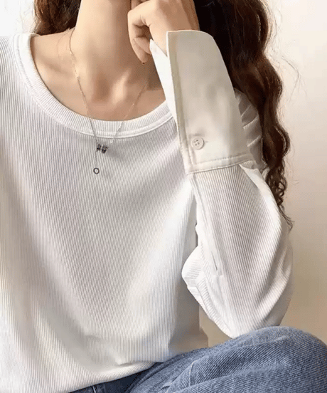 button sleeve slim fit top / 2color　hm1655