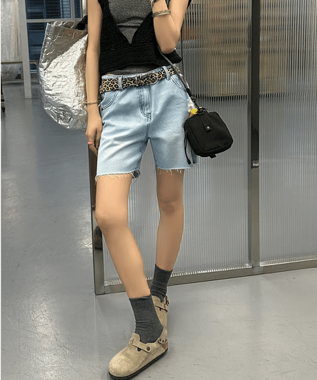 fringe hem denim shorts / 2color　hm2186