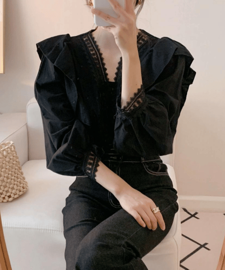 lace sheer blouse / 2color　hm2919
