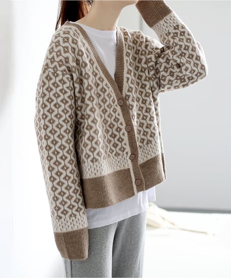 《即納》geometric cardigan / 3color　hm1717