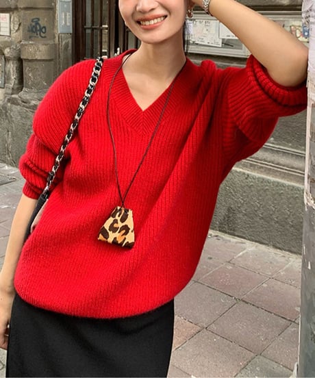 simple v-neck knit / 2color　hm2748
