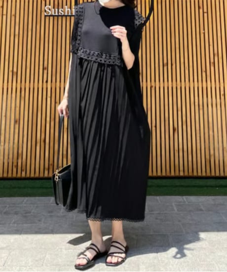 pleated lace dress / 2color　hm2861