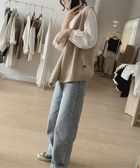 asymmetry knit vest / 4color　hm2590
