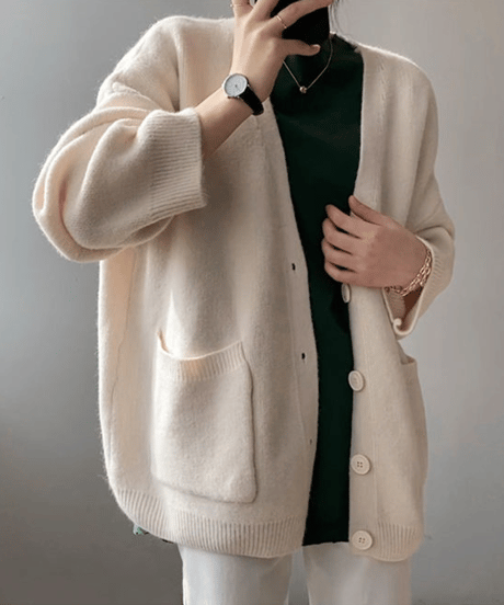 fluffy v-neck cardigan / 4color　hm2670