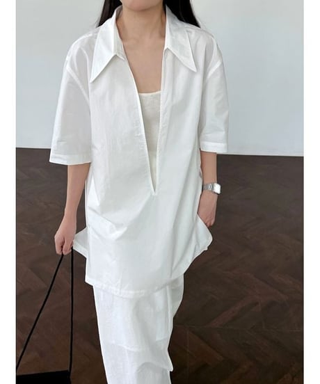 relax open collar shirt / 2color　hm2300
