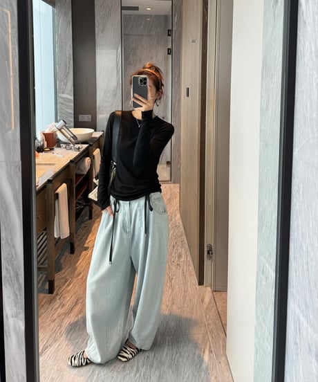 《即納》slim round neck top / 4color　hm1432