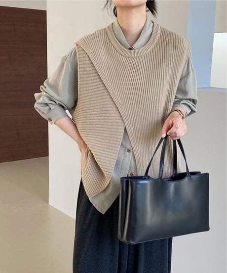 side slit knit vest  / 4color　hm2625
