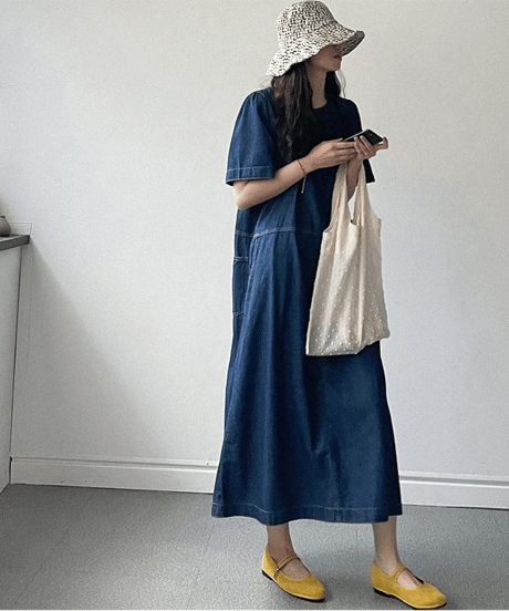 denim midi dress / 2color　hm2860