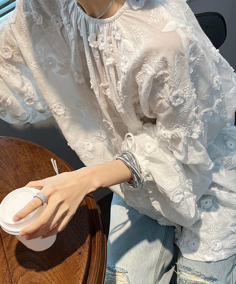 即納》flower embroidery blouse hm1374 | Her Me
