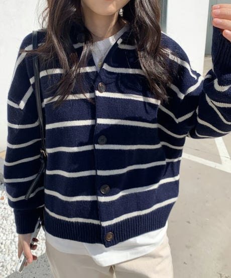 collared stripe cardigan / 2color　hm2663
