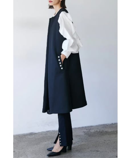 pearl pocket long gilet / 2color　hm2598