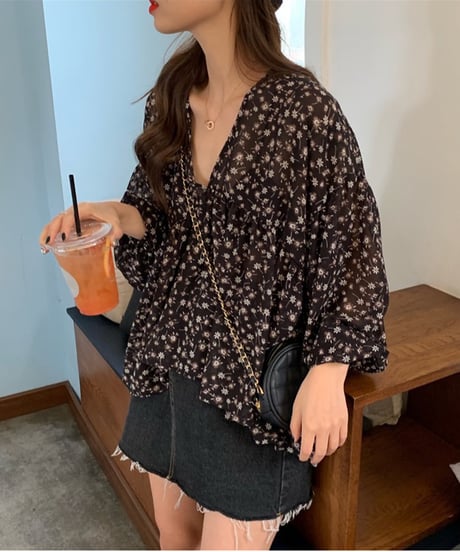 floral chiffon blouse / 2color　hm2911