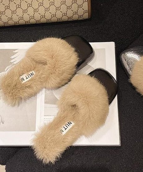 faux fur mules  / 2color　hm2562