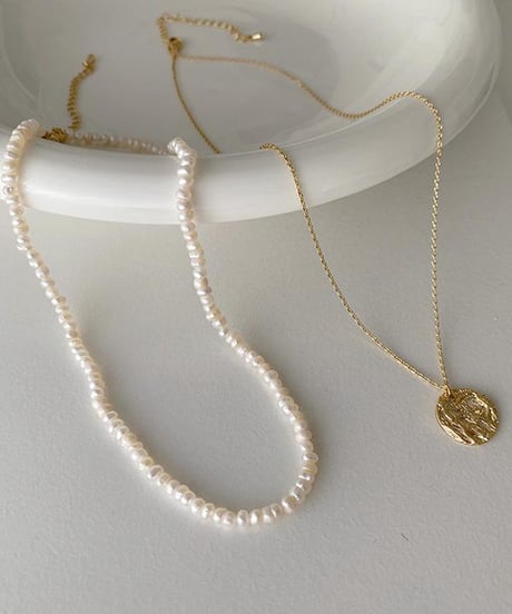 pearl & coin mix necklace　hm1569