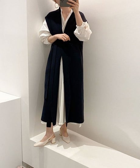 puff sleeve dress / knit vest　hm1721