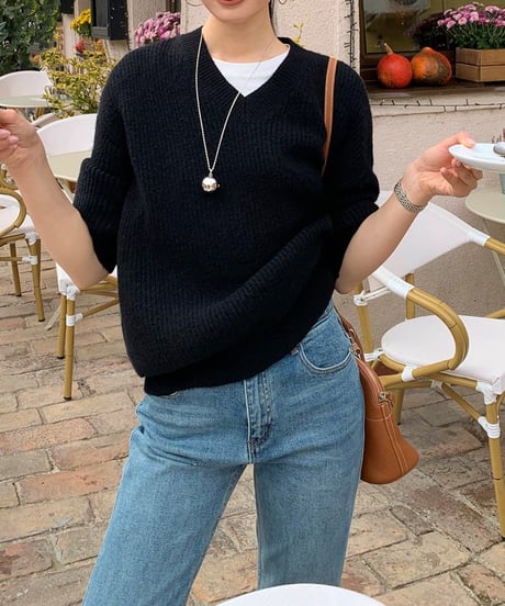 simple v-neck knit / 2color　hm2748