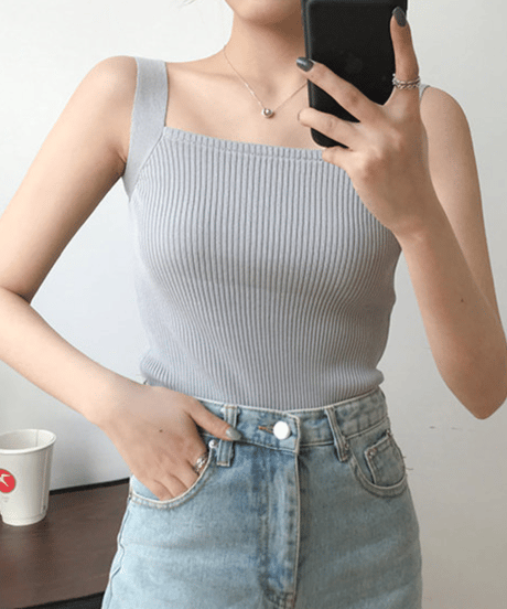 square neck lib knit tank top /5color　hm1513