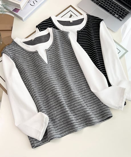 layered stripe top / 2color　hm2610