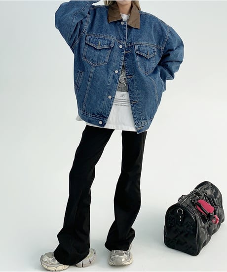 leather collar denim jacket　hm1931