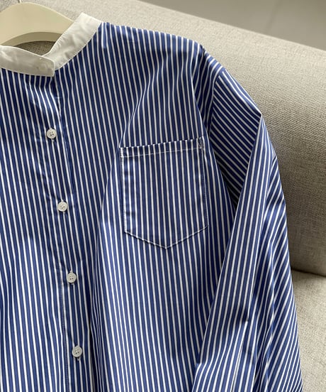 striped collarless blouse　hm2043