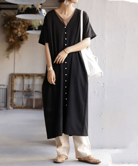 v-neck shirt dress / 5color　hm2958