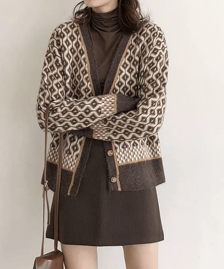 《即納》geometric cardigan / 3color　hm1717