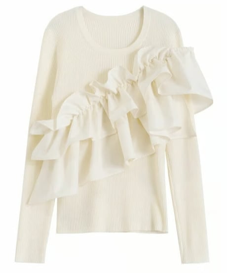 asymme ruffle knit top / 2color　hm2654