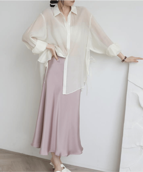 ribbon sheer shirt / 5color　hm2880*